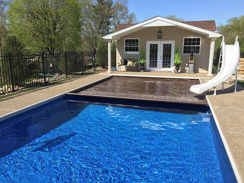 automatic pool cover navy blue